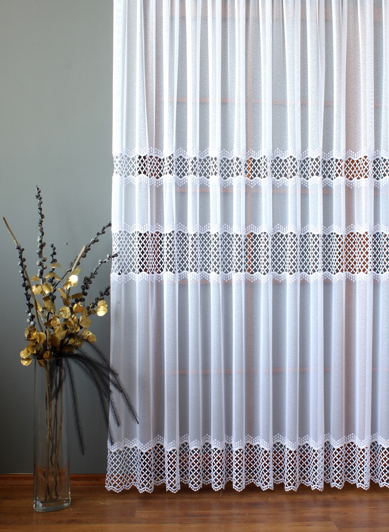 Duże zdjęcie produktu Firanka marszczona z gipiurą wisienka